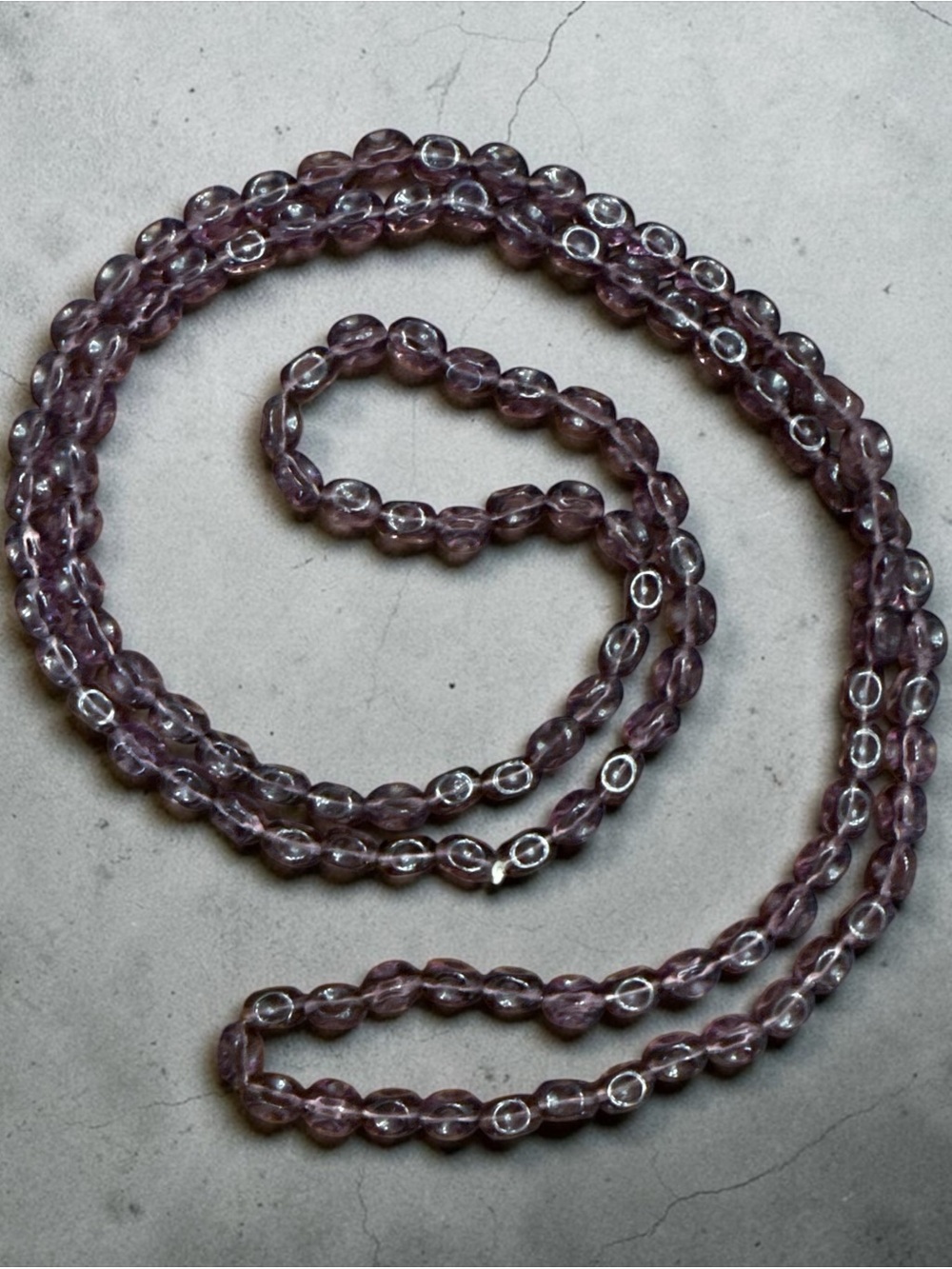 Vintage Translucent Purple Amethyst Carved Melon Pumpkin Bead Necklace - 22”